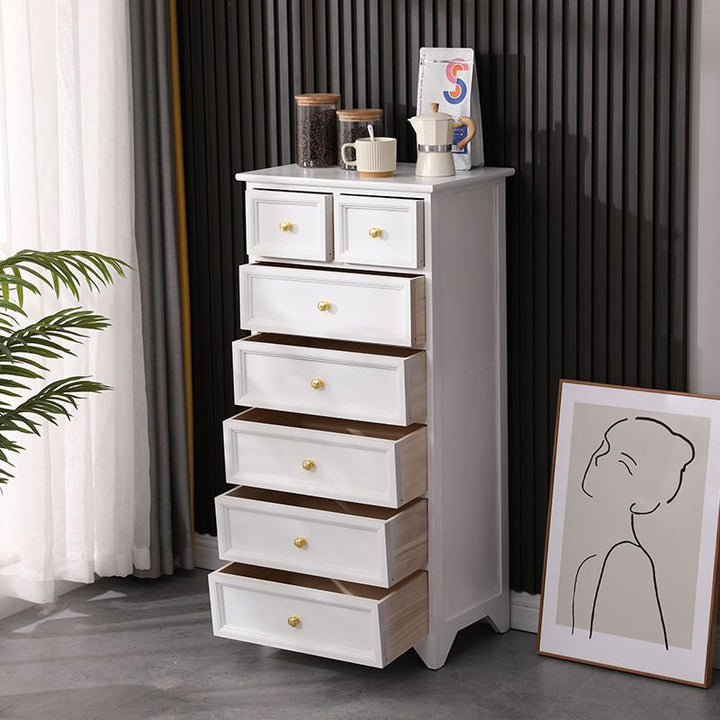 American-Style Solid Wood Chest of Drawers Light Luxury Living Room Storage Cabinet Home Bedroom Height Chest of Drawers Modern White Wall