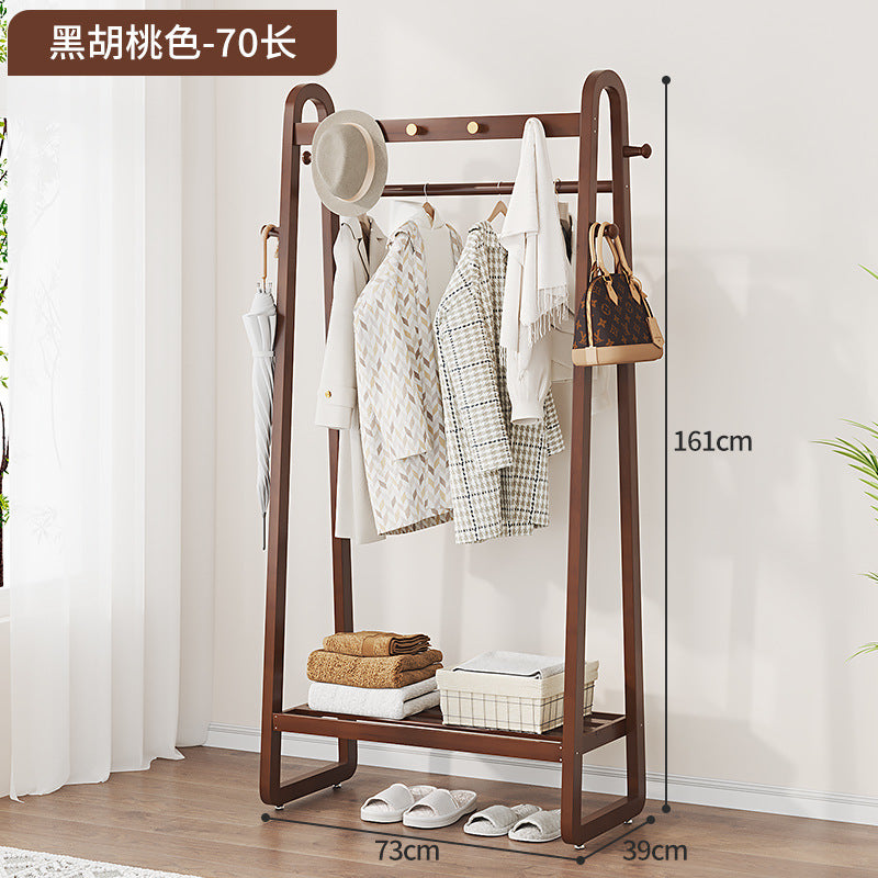 Household Bedroom Folding Coat Rack Floor Thickened Solid Wood Hanger Balcony Clothes Rack Clothes Hat Rack