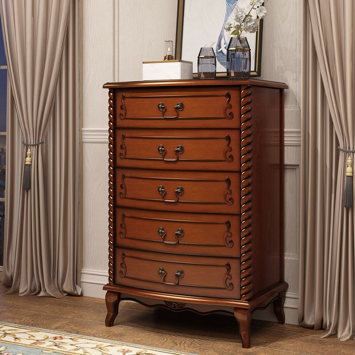 American-Style Chest of Drawers Bedroom European-Style Solid Wood Small Chest of Drawers Five-Bucket Cabinet Living Room Storage Cabinet Drawer Locker