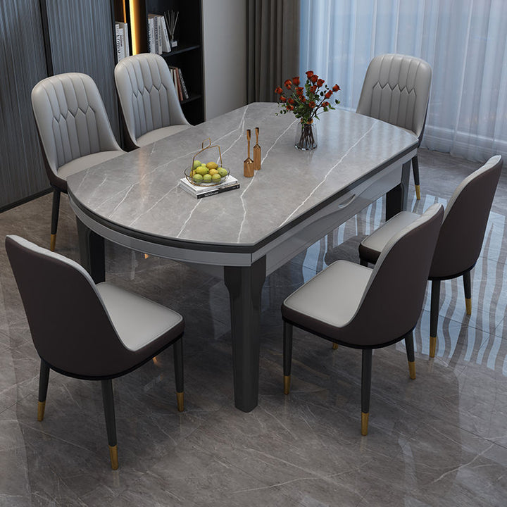 Stone Plate Dining Tables and Chairs Set Modern Simple and Light Luxury Retractable Folding Variable round Household Small Apartment Dining Table