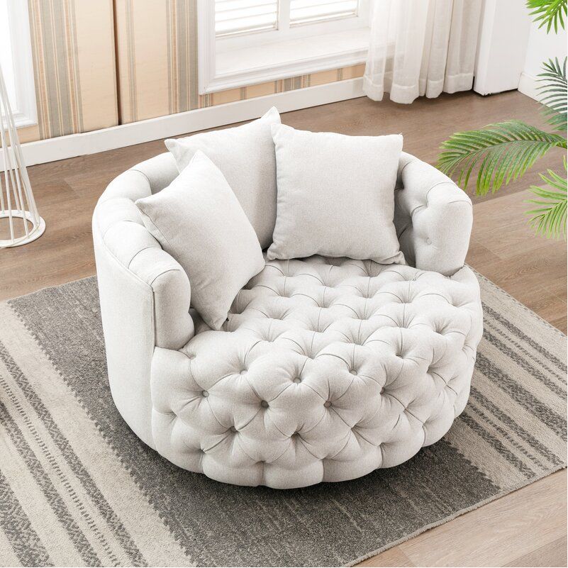 American Light Luxury Pull Buckle Single-Seat Sofa Chair Linen Flannel Small Apartment Rotatable round Lazy Sofa Living Room