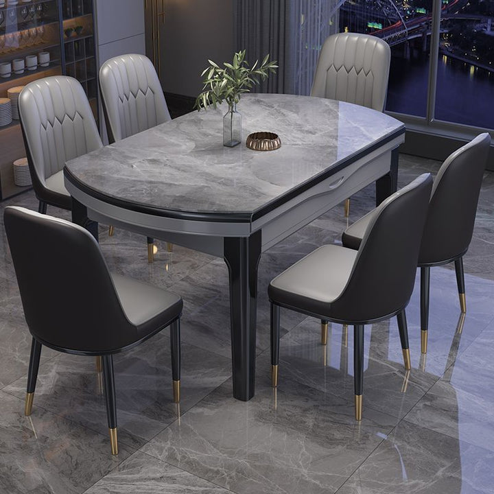 Stone Plate Dining Tables and Chairs Set Modern Simple and Light Luxury Retractable Folding Variable round Household Small Apartment Dining Table