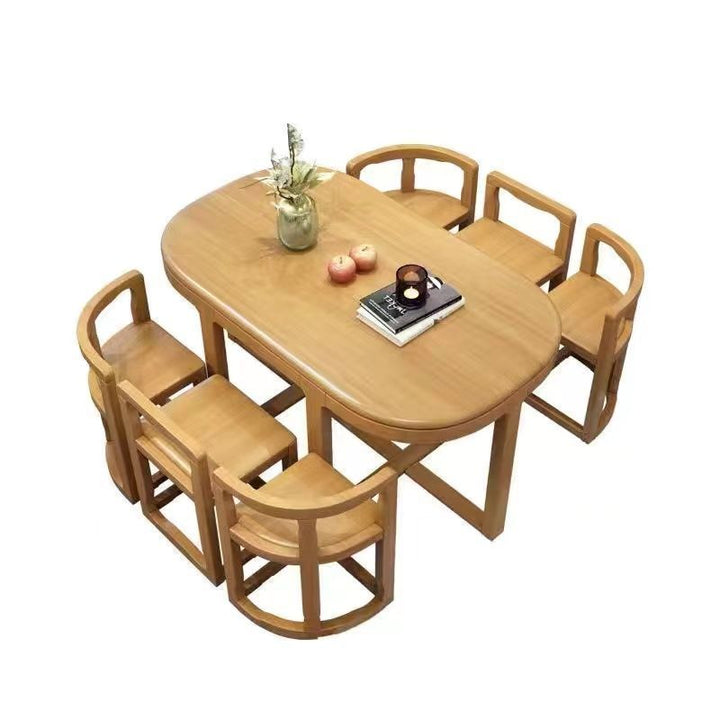 Simple Modern Solid Wood Dining Tables and Chairs Set Oval Household Small Apartment Retractable Dining Tables and Chairs Combination1.3Rice