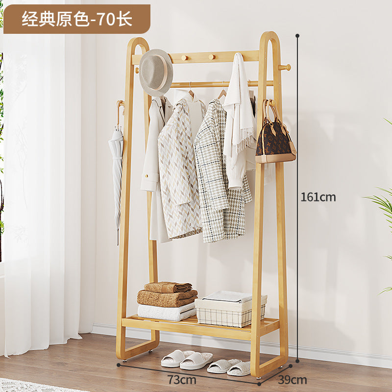 Household Bedroom Folding Coat Rack Floor Thickened Solid Wood Hanger Balcony Clothes Rack Clothes Hat Rack