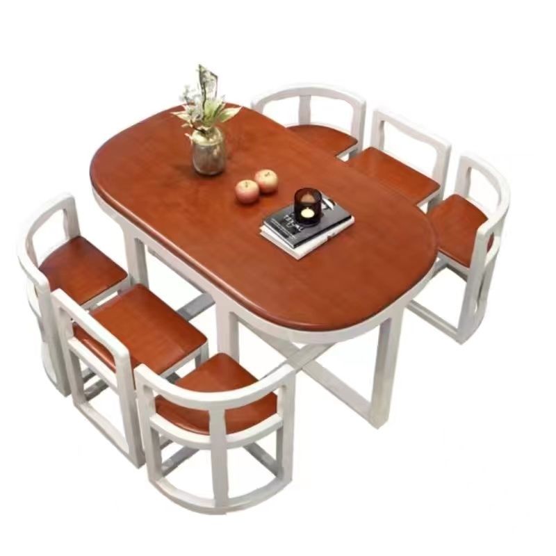 Simple Modern Solid Wood Dining Tables and Chairs Set Oval Household Small Apartment Retractable Dining Tables and Chairs Combination1.3Rice