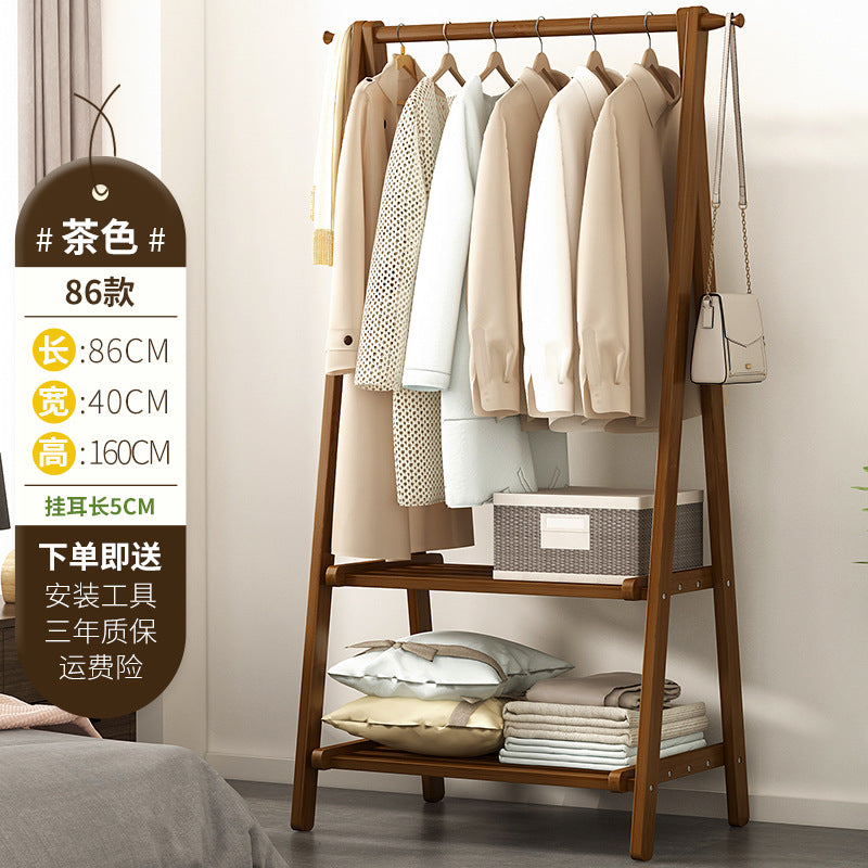 Household Bedroom Folding Coat Rack Floor Thickened Solid Wood Hanger Balcony Clothes Rack Clothes Hat Rack