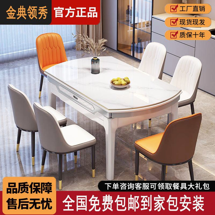 Stone Plate Dining Table Dining Tables and Chairs Set Simple Folding Modern Household Small Apartment Retractable round Table Solid Wood Table Dining Table