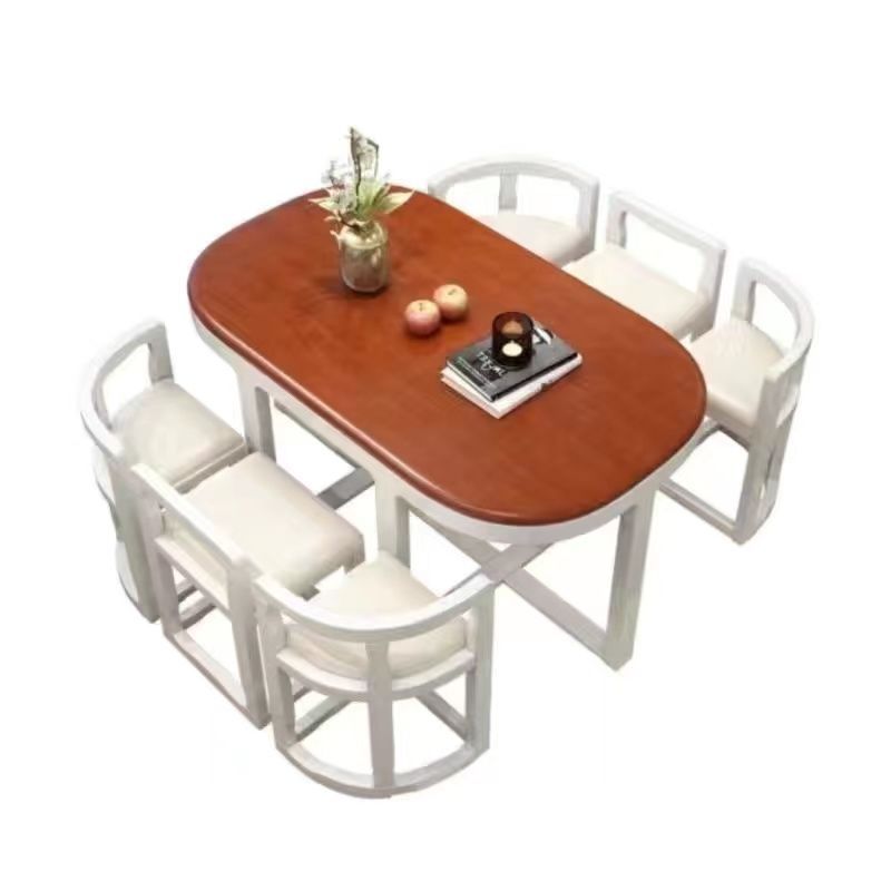 Simple Modern Solid Wood Dining Tables and Chairs Set Oval Household Small Apartment Retractable Dining Tables and Chairs Combination1.3Rice