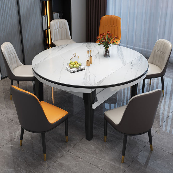 Stone Plate Dining Tables and Chairs Set Modern Simple and Light Luxury Retractable Folding Variable round Household Small Apartment Dining Table