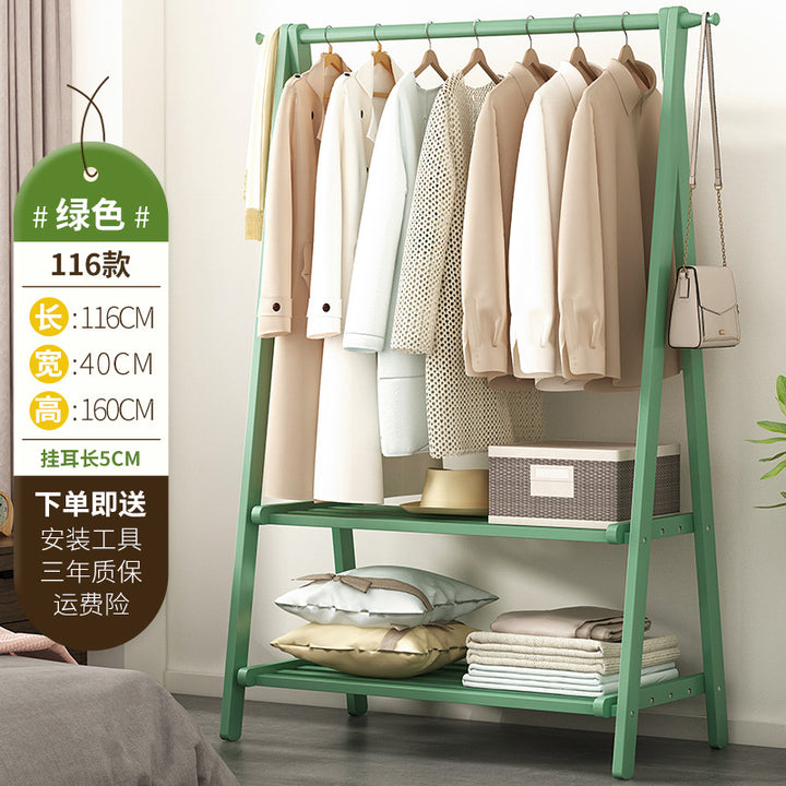 Household Bedroom Folding Coat Rack Floor Thickened Solid Wood Hanger Balcony Clothes Rack Clothes Hat Rack