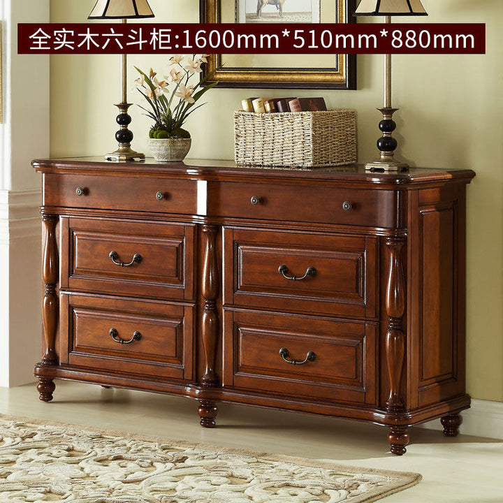 American-Style Chest of Drawers Solid Wood Bedroom European-Style Five-Bucket Cabinet Locker Large Capacity Chest of Six Drawers Living Room Storage Drawer