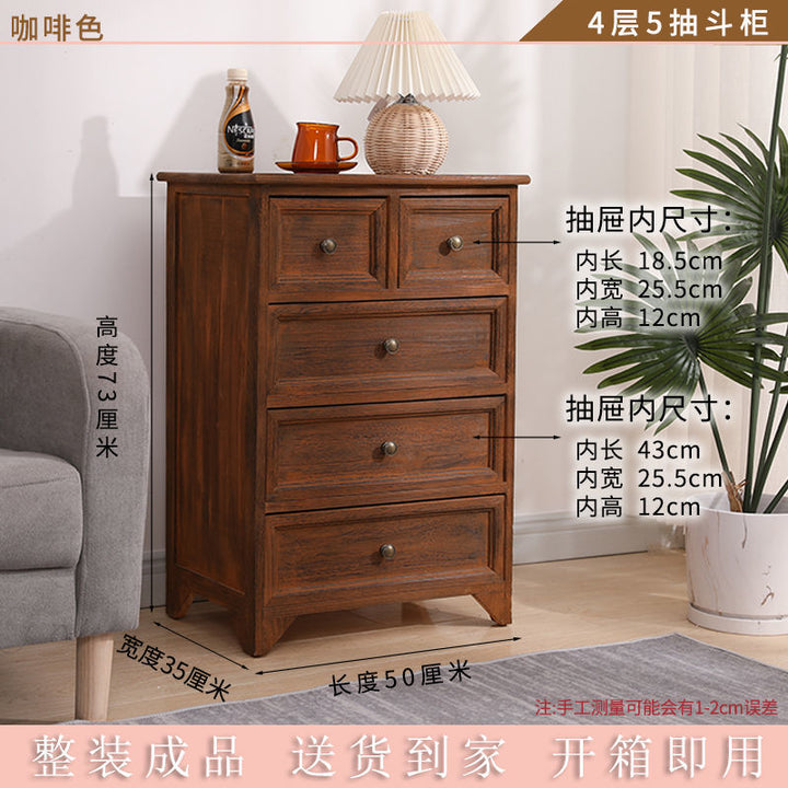 American-Style Solid Wood Chest of Drawers Light Luxury Living Room Storage Cabinet Home Bedroom Height Chest of Drawers Modern White Wall