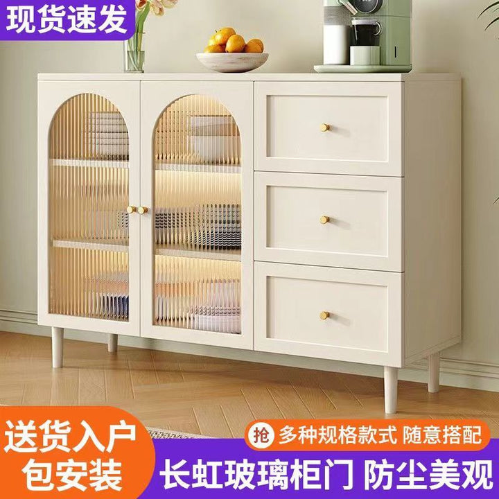 2024Popular Sideboard Cabinet Home Living Room and Kitchen All-in-One Cabinet Wall Storage Modern Minimalist Rattan Glass Storage