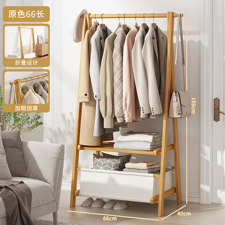 Household Bedroom Folding Coat Rack Floor Thickened Solid Wood Hanger Balcony Clothes Rack Clothes Hat Rack