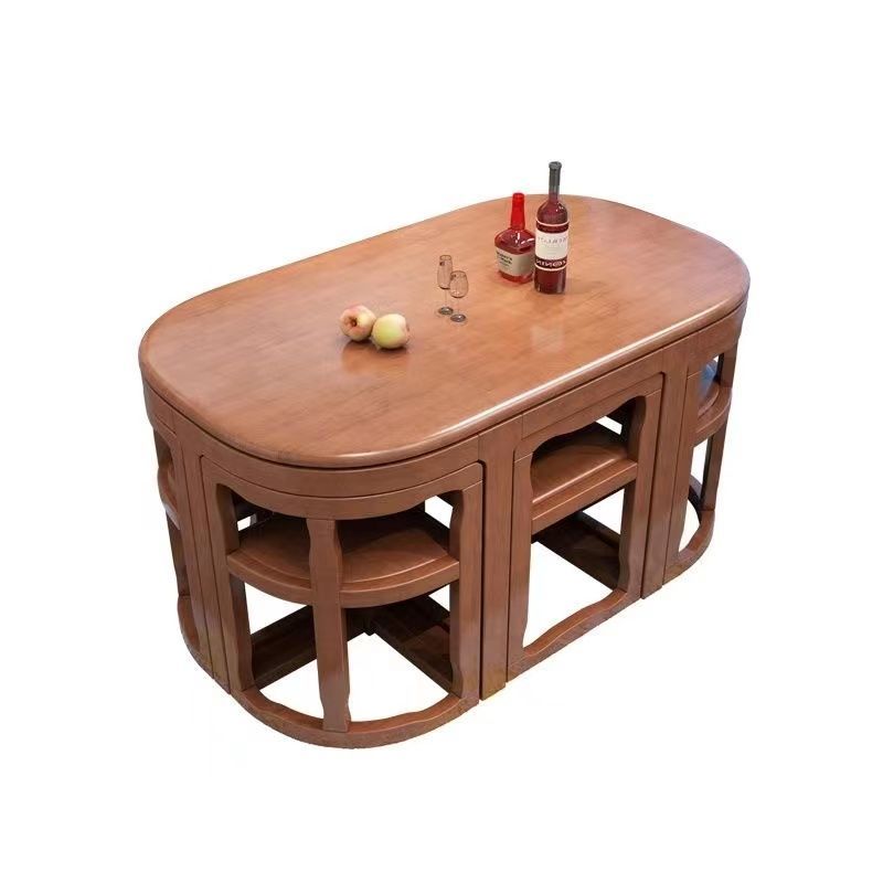 Simple Modern Solid Wood Dining Tables and Chairs Set Oval Household Small Apartment Retractable Dining Tables and Chairs Combination1.3Rice