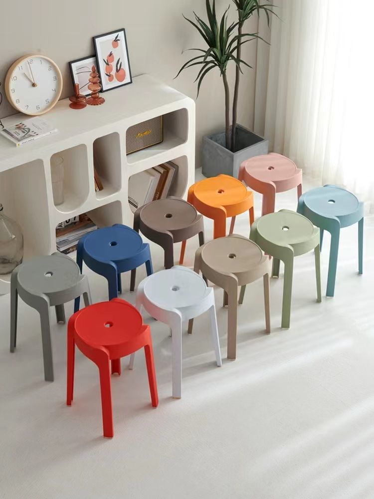 Plastic Stool Household Thickened round Stool Modern Minimalist Creative Living Room Stackable Stacked Dining Table Plastic High Chair