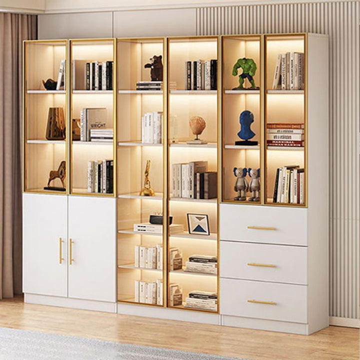 Bailixin Bookcase Modern Glass Bookshelf Combination Light Luxury and Simplicity Hand-Made Display Cabinet Dustproof Floor Standing Storage Cabinet