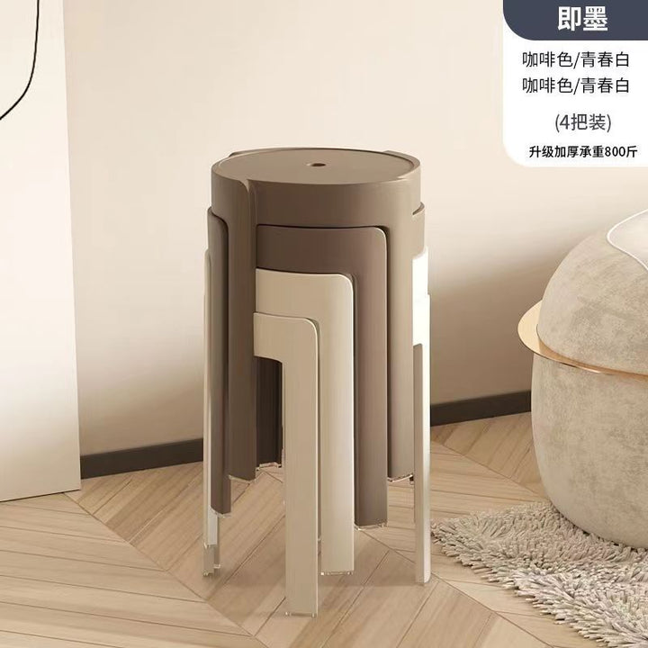 Plastic Stool Household Thickened round Stool Modern Minimalist Creative Living Room Stackable Stacked Dining Table Plastic High Chair