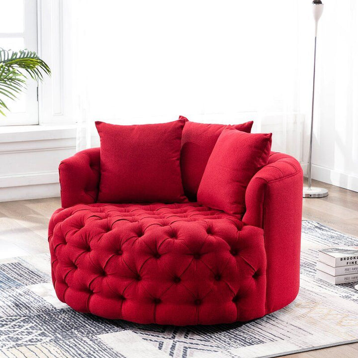 American Light Luxury Pull Buckle Single-Seat Sofa Chair Linen Flannel Small Apartment Rotatable round Lazy Sofa Living Room