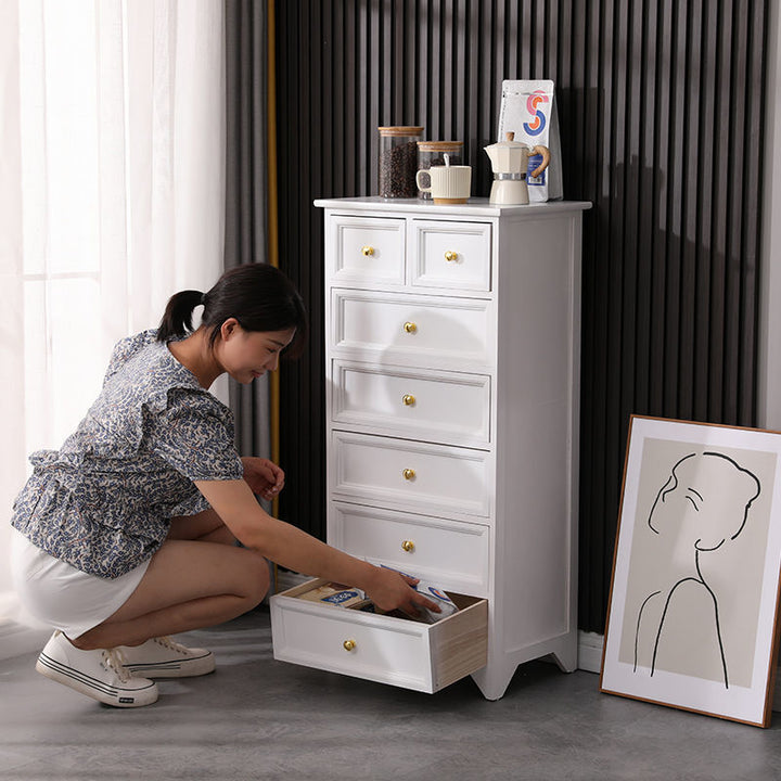 American-Style Solid Wood Chest of Drawers Light Luxury Living Room Storage Cabinet Home Bedroom Height Chest of Drawers Modern White Wall