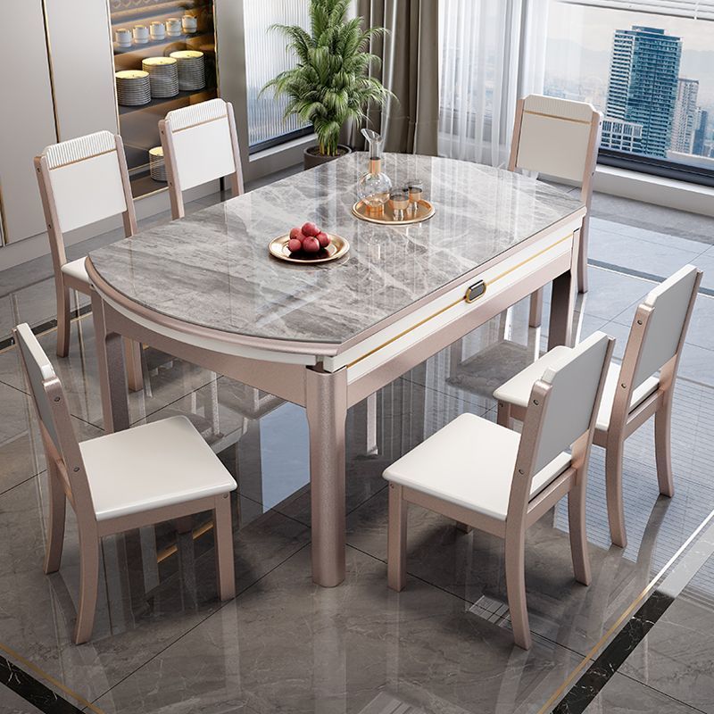 Stone Plate Dining Table Dining Tables and Chairs Set Simple Folding Modern Household Small Apartment Retractable round Table Solid Wood Table Dining Table