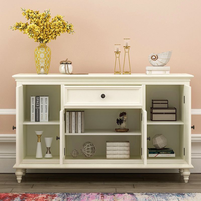 American Simple Solid Wood Sideboard White Ash Wood Kitchen Storage Cupboard Tea and Wine Cabinet Multi-Function Locker