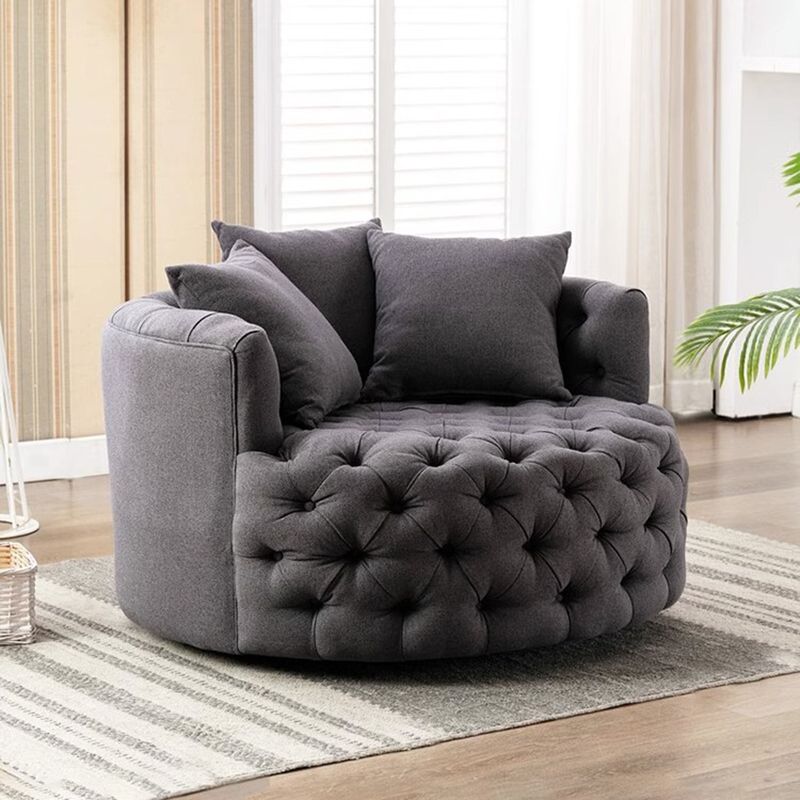 American Light Luxury Pull Buckle Single-Seat Sofa Chair Linen Flannel Small Apartment Rotatable round Lazy Sofa Living Room