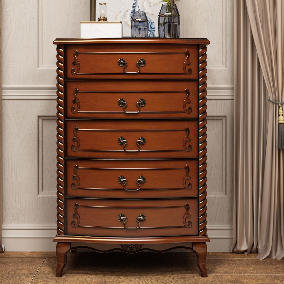 American-Style Chest of Drawers Bedroom European-Style Solid Wood Small Chest of Drawers Five-Bucket Cabinet Living Room Storage Cabinet Drawer Locker