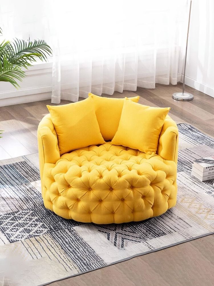 American Light Luxury Pull Buckle Single-Seat Sofa Chair Linen Flannel Small Apartment Rotatable round Lazy Sofa Living Room