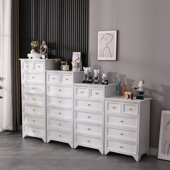 American-Style Solid Wood Chest of Drawers Light Luxury Living Room Storage Cabinet Home Bedroom Height Chest of Drawers Modern White Wall