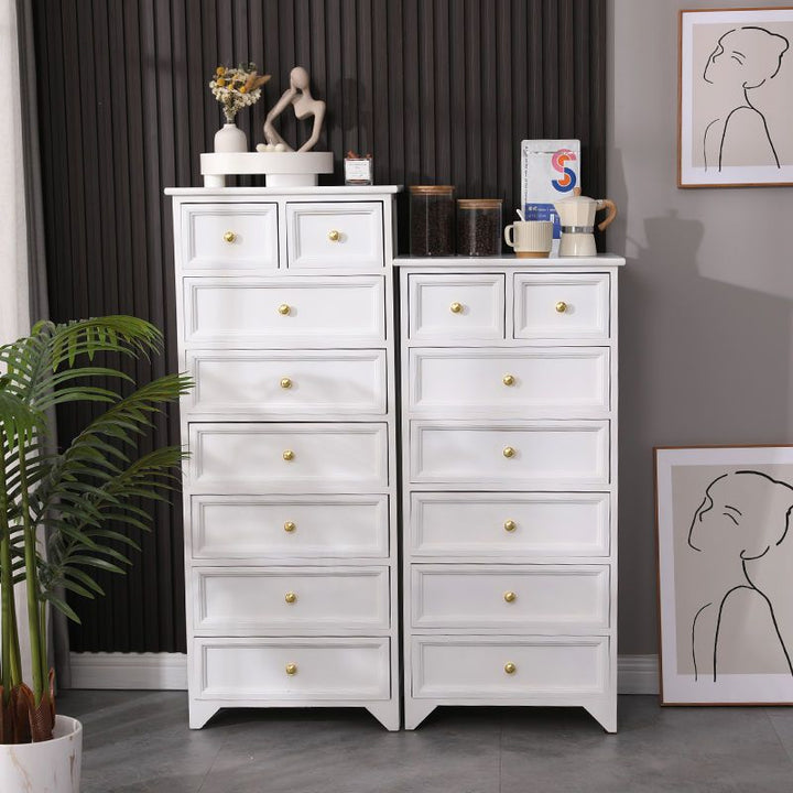 American-Style Solid Wood Chest of Drawers Light Luxury Living Room Storage Cabinet Home Bedroom Height Chest of Drawers Modern White Wall