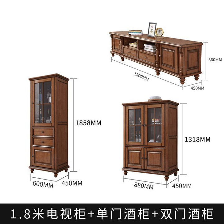 American-Style Solid Wood TV Cabinet and Tea Table Combination Living Room Furniture Suit Wine Cabinet Floor Cabinet Simple European Overall Cabinet