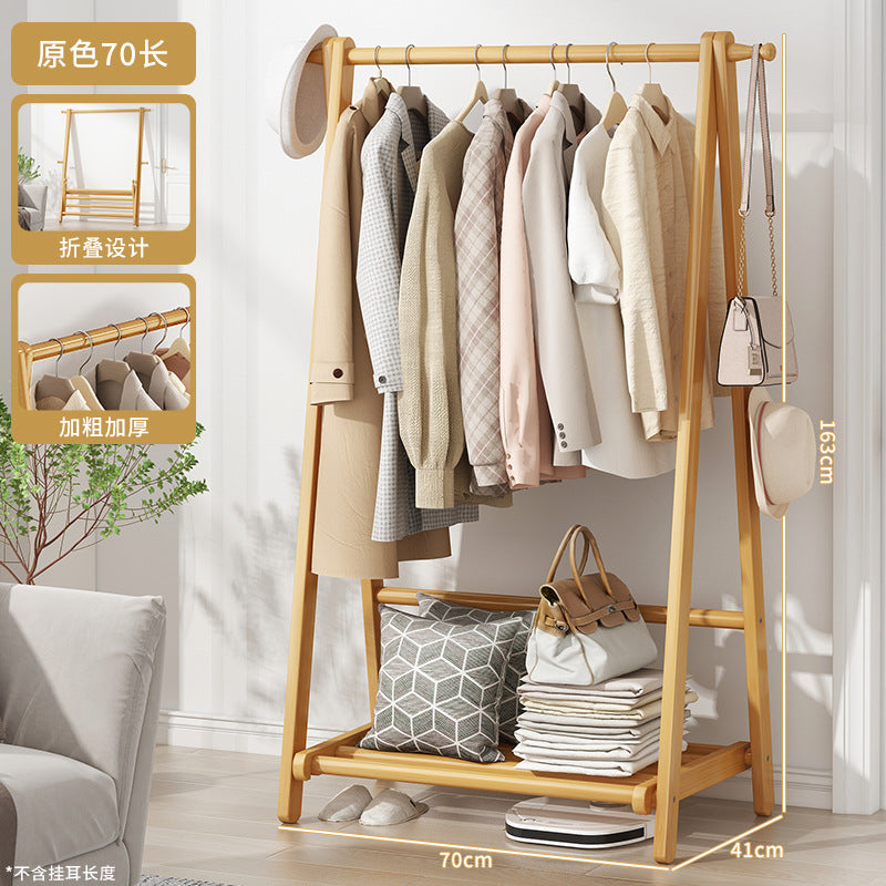 Household Bedroom Folding Coat Rack Floor Thickened Solid Wood Hanger Balcony Clothes Rack Clothes Hat Rack