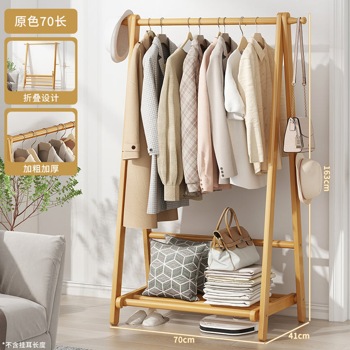 Household Bedroom Folding Coat Rack Floor Thickened Solid Wood Hanger Balcony Clothes Rack Clothes Hat Rack