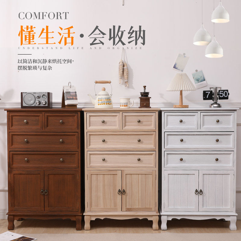 American-Style Solid Wood Vintage Cabinet Storage Cabinet with Door Living Room Chest of Drawers Bedroom Wall Cabinet Cabinet