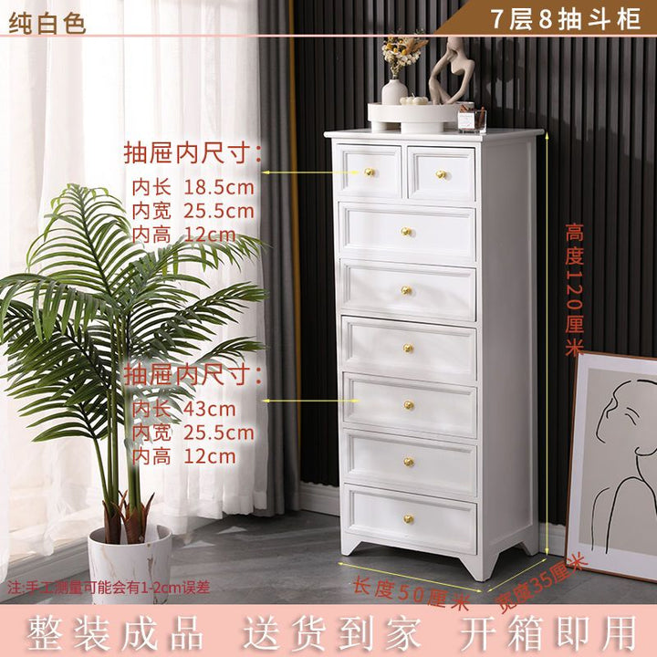 American-Style Solid Wood Chest of Drawers Light Luxury Living Room Storage Cabinet Home Bedroom Height Chest of Drawers Modern White Wall