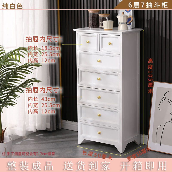 American-Style Solid Wood Chest of Drawers Light Luxury Living Room Storage Cabinet Home Bedroom Height Chest of Drawers Modern White Wall