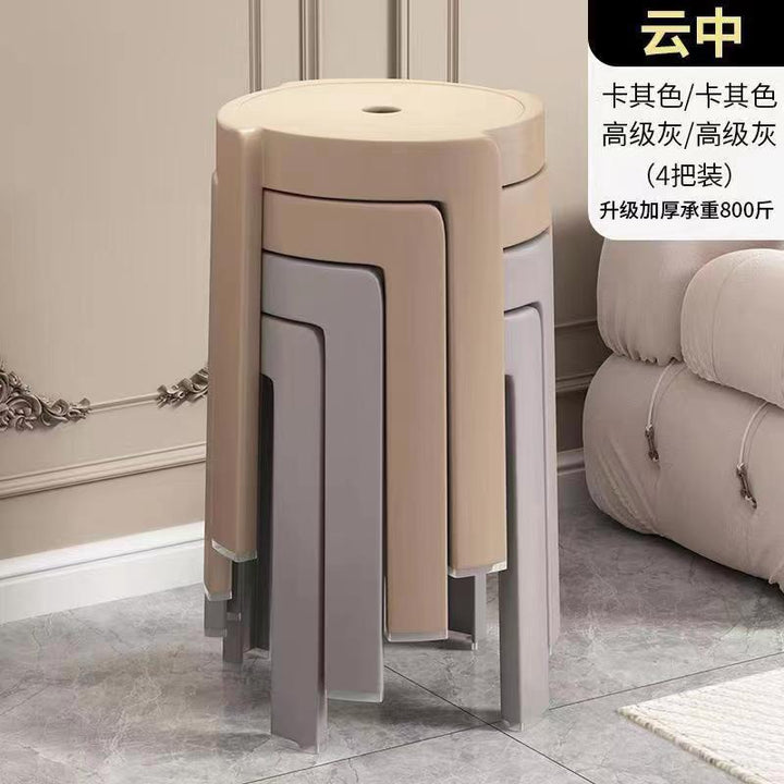 Plastic Stool Household Thickened round Stool Modern Minimalist Creative Living Room Stackable Stacked Dining Table Plastic High Chair