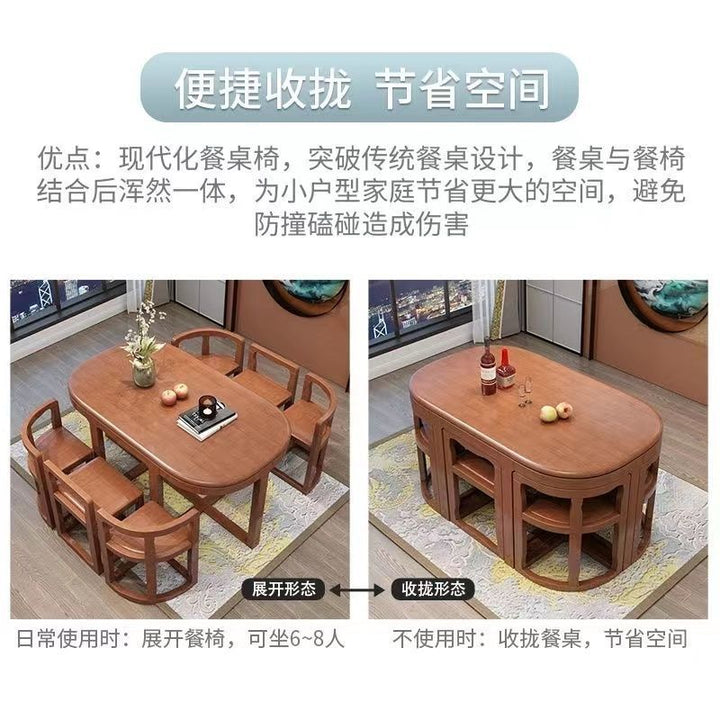 Simple Modern Solid Wood Dining Tables and Chairs Set Oval Household Small Apartment Retractable Dining Tables and Chairs Combination1.3Rice