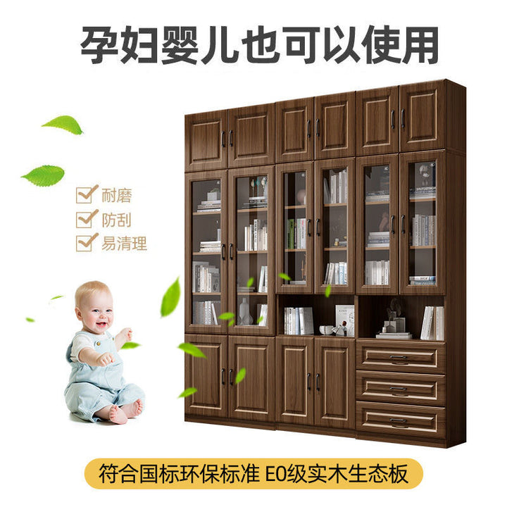 Baili Xinshi Wooden Bookcase Bookshelf Combination Modern Minimalist with Glass Bookcase Living Room Study Locker Floor Cabinet