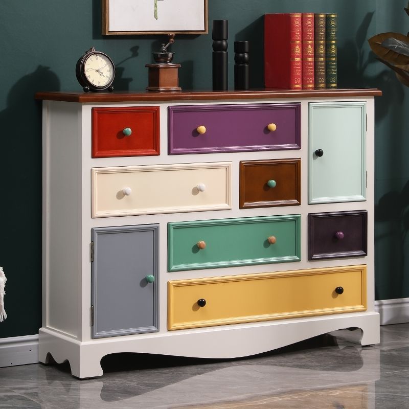 American Retro Chest of Drawers Solid Wood Mediterranean Drawer Storage Cabinet Living Room Distressed Color Five-Bucket Cabinet Bedroom