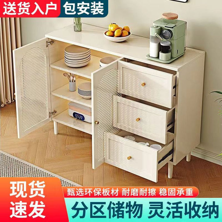 2024Popular Sideboard Cabinet Home Living Room and Kitchen All-in-One Cabinet Wall Storage Modern Minimalist Rattan Glass Storage