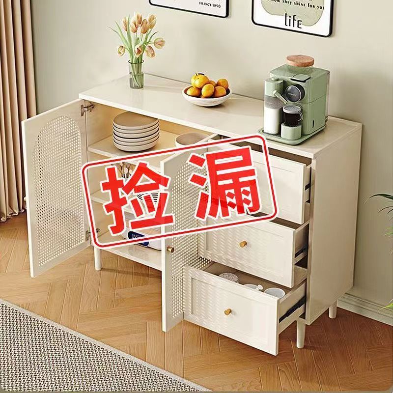 2024Popular Sideboard Cabinet Home Living Room and Kitchen All-in-One Cabinet Wall Storage Modern Minimalist Rattan Glass Storage