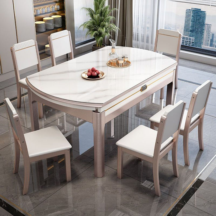 Stone Plate Dining Table Dining Tables and Chairs Set Simple Folding Modern Household Small Apartment Retractable round Table Solid Wood Table Dining Table