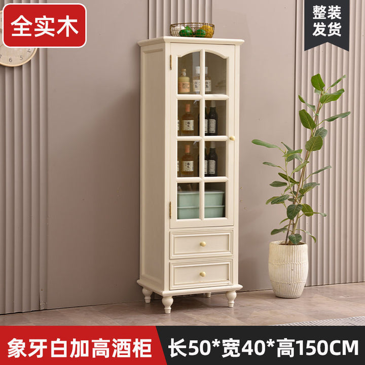 American-Style Solid Wood Small Wine Cabinet Single Door Display Cabinet Made of Glass European-Style Living Room Curio Cabinet Household Sideboard Cabinet