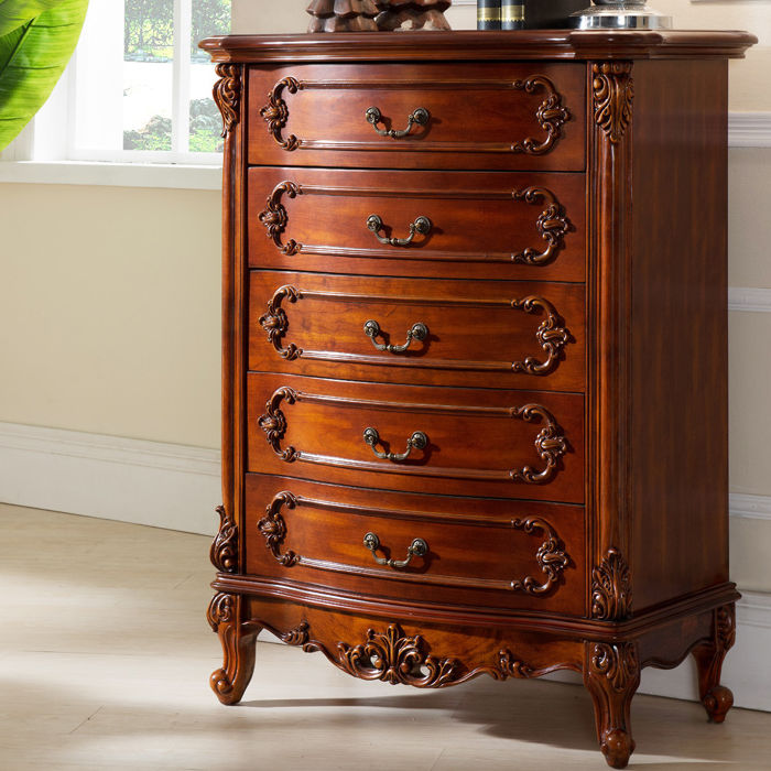 American-Style Chest of Drawers Solid Wood Bedroom European-Style Five-Bucket Cabinet Locker Large Capacity Chest of Six Drawers Living Room Storage Drawer