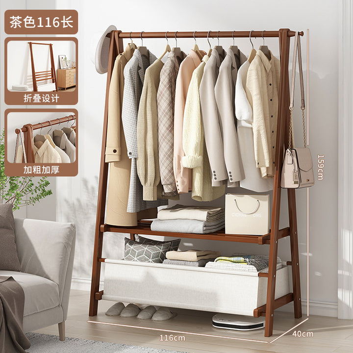 Household Bedroom Folding Coat Rack Floor Thickened Solid Wood Hanger Balcony Clothes Rack Clothes Hat Rack