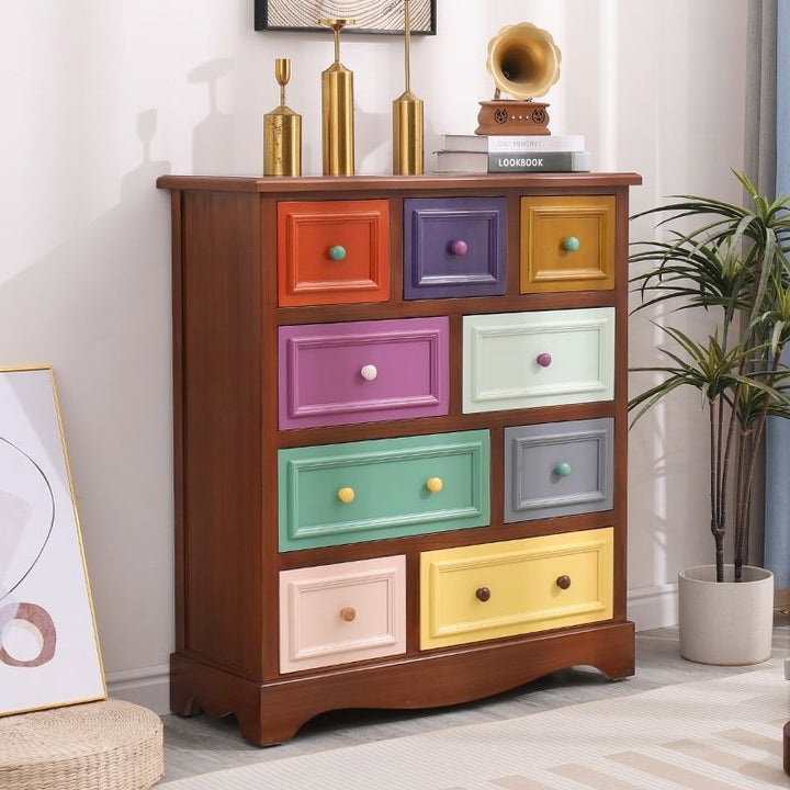 American Retro Chest of Drawers Solid Wood Mediterranean Drawer Storage Cabinet Living Room Distressed Color Five-Bucket Cabinet Bedroom