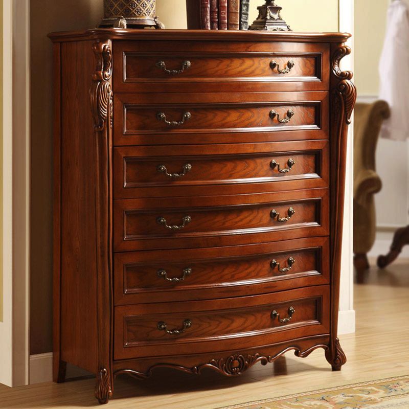 American-Style Chest of Drawers Solid Wood Bedroom European-Style Five-Bucket Cabinet Locker Large Capacity Chest of Six Drawers Living Room Storage Drawer