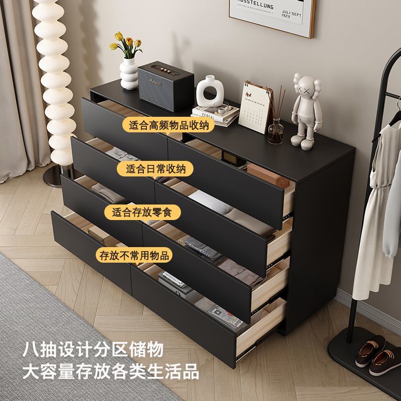 Black Solid Wood Eight Spares Cabinet Living Room Simple Storage Organizer Five BucketsinsWind Floor Bedroom Bed Front Cabinet Advanced Sense